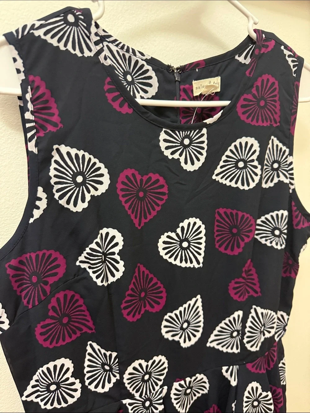 Maison Jules Navy Sleeveless Dress with Purple & White Heart Motifs